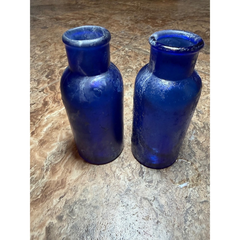 Vintage Bromo-Seltzer Emerson Drug Co Cobalt Blue Glass Bottles Baltimore Set 2